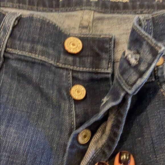 74AMK Men’s A Pkt Relaxed Blue Button Fly Jeans - Picture 5 of 7